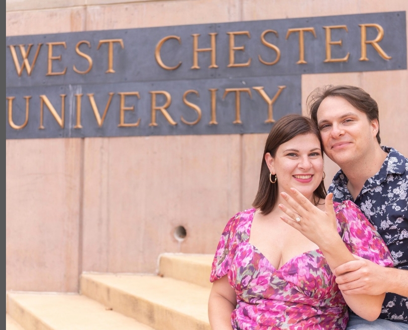 WCU Alumni Engagment photos in front of West Chester Sign